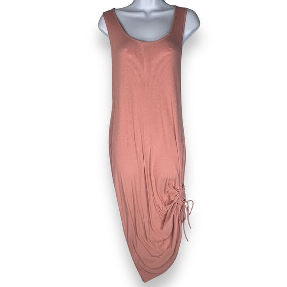 Sweaty Betty Pink Ribbed Tank Midi Dress Side Ruching‎ Twist Back Athletic  L - Picture 1 of 11